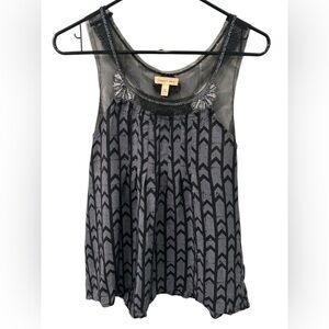 Silence + Noise Beaded Distressed Mesh 100% Silk Chevron Tank M